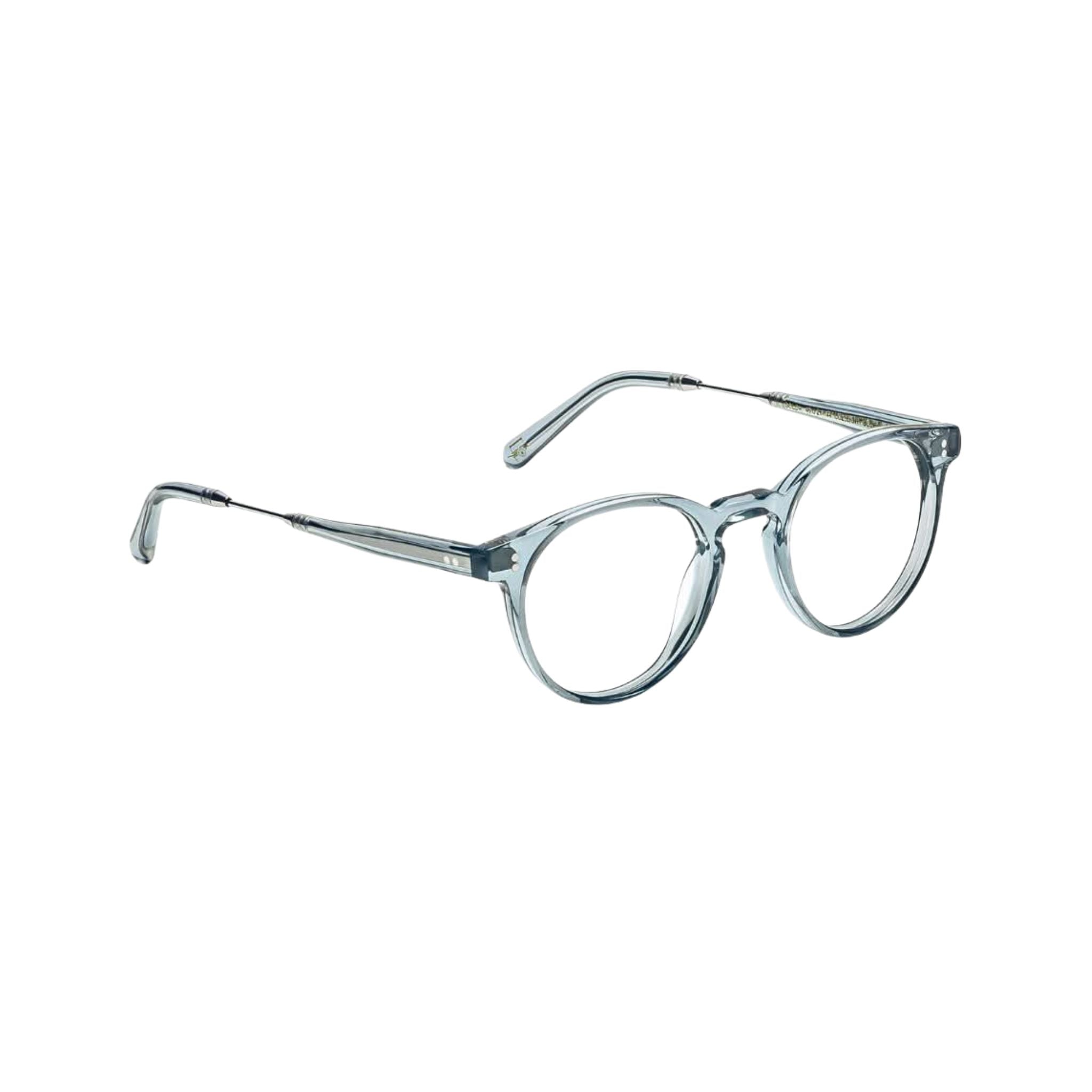 Seitenansicht der Brille GOLDA in Light Blue von Moscot, bei Optik Bartholomä in München – filigranes Design und klare, dezente Linien für einen modernen Look.