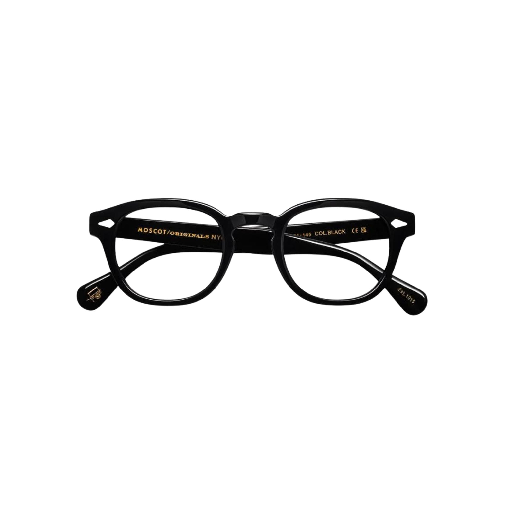 Frontansicht der Moscot Lemtosh Brille in klassischem Schwarz mit runder Fassung und elegantem Vintage-Design – erhältlich bei Optik Bartholomä in München.