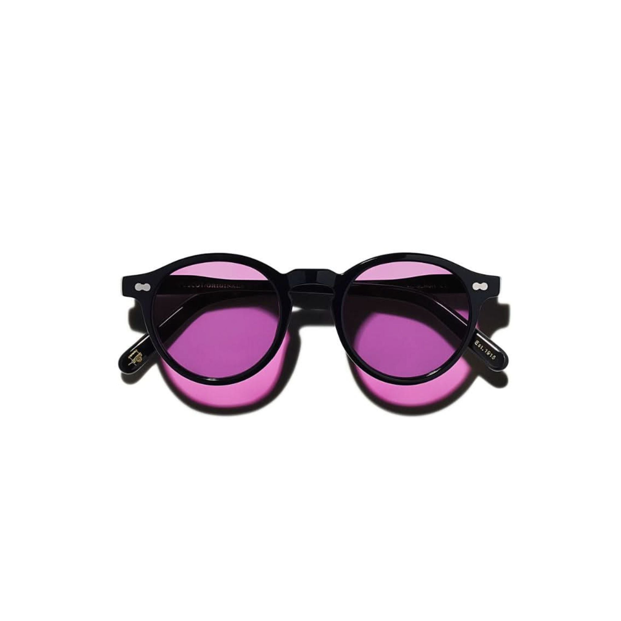Frontansicht der Moscot Miltzen Tints Sun in Purple Nurple – runde Designer-Sonnenbrille mit violettem Farbverlauf bei Optik Bartholomä München