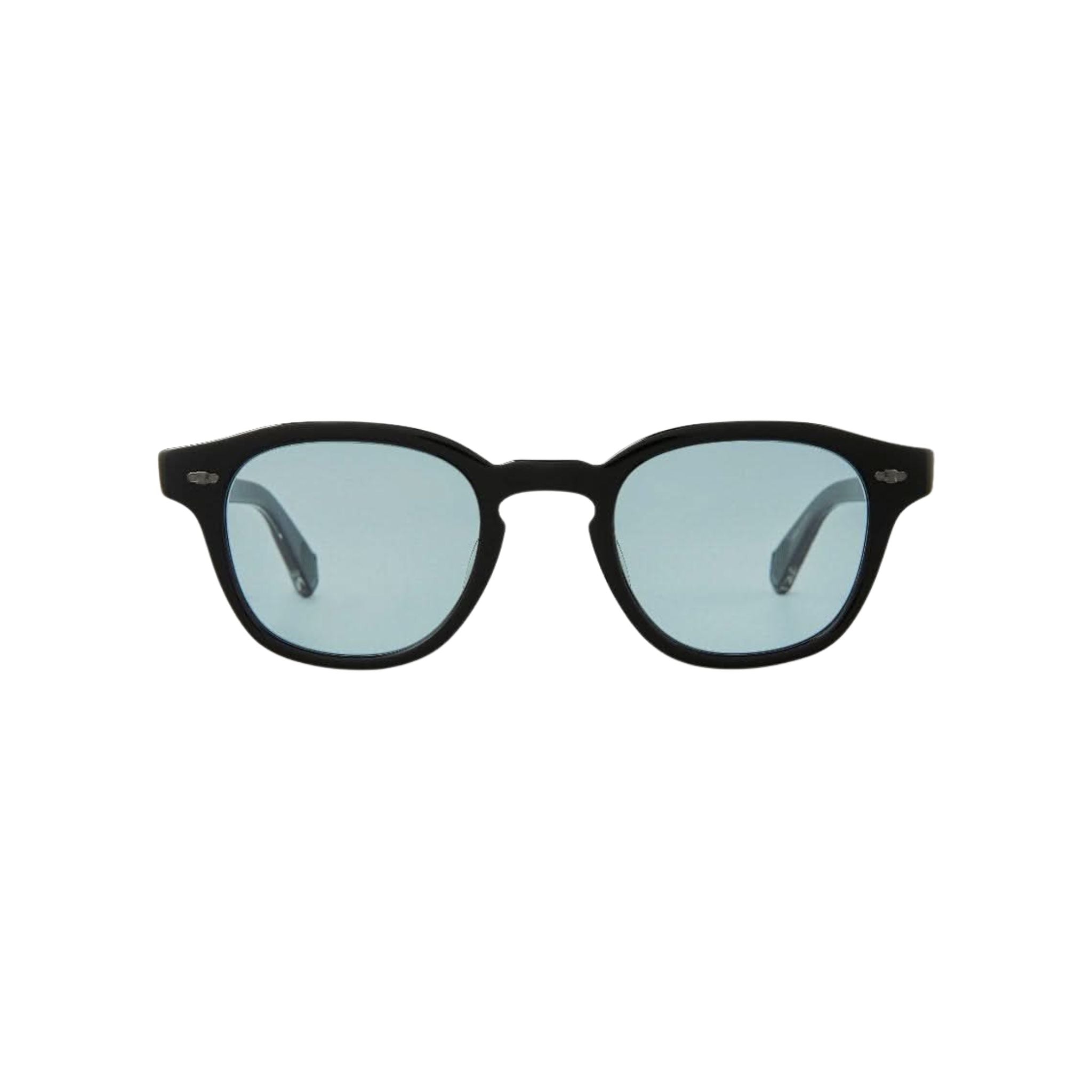 Frontansicht der Sonnenbrille James S von Mr. Leight aus schwarzen Acetat und blauen Gläsern – stilvolles Design bei Brillen Schneider in München