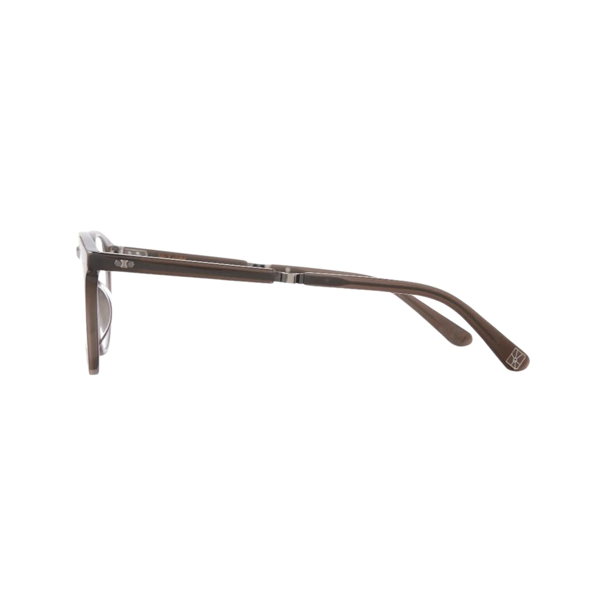 Detailansicht des Rahmens der Mr. Leight Luckman C Truffle Pewter Designerbrille – filigrane Verarbeitung und edle Farbgebung in Trüffel-Pewter für einen exklusiven Look, erhältlich bei Brillen Schneider in München“
