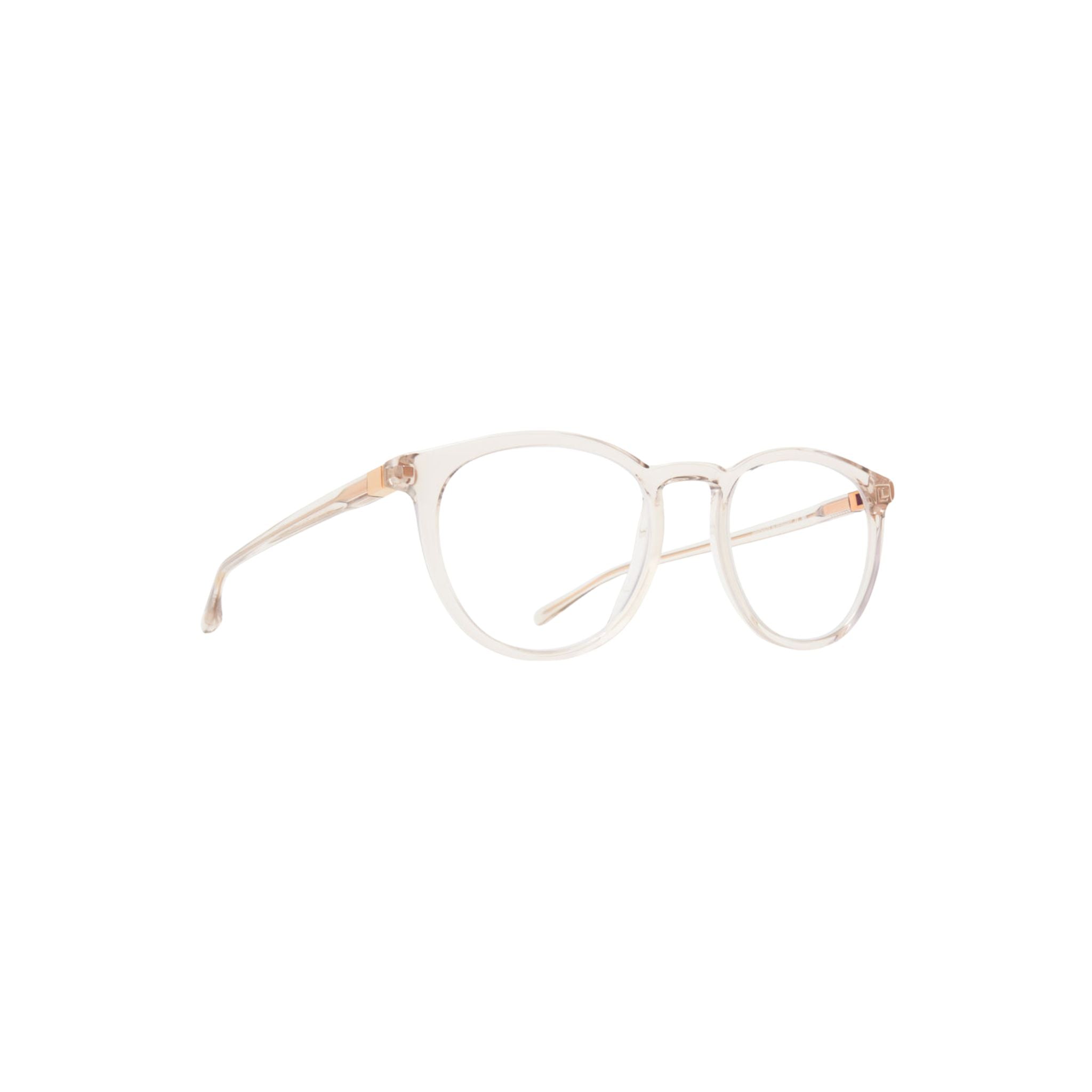 MYKITA DAVU 738 Brille Seitenansicht Transparent Beige Acetat filigrane Designerfassung München Optiker Optik Bartholomä