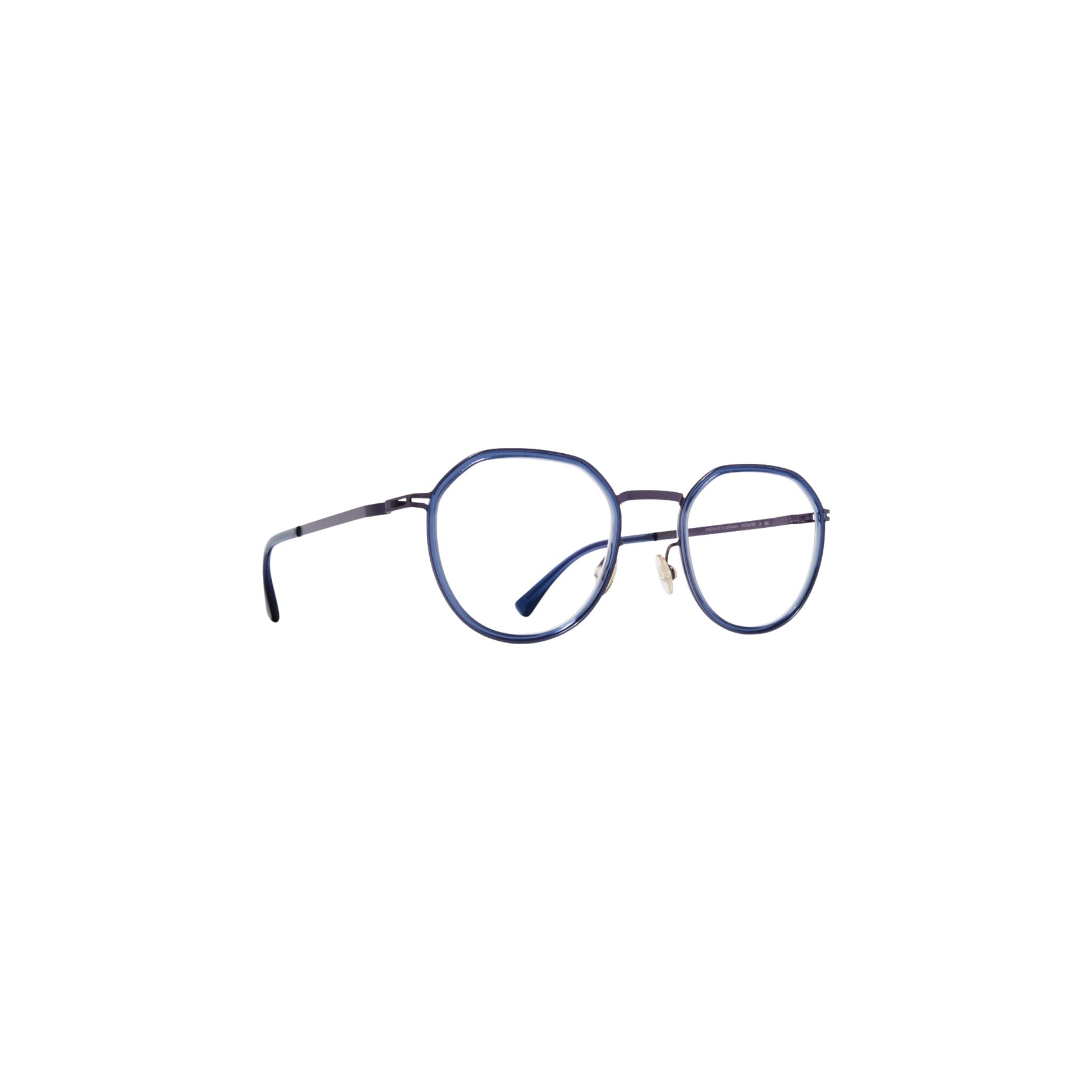 MYKITA JUSTUS 719 Brille Seitenansicht Blackberry Ocean Blau Edelstahl Acetat filigrane Designerfassung München Optiker Optik Bartholomä