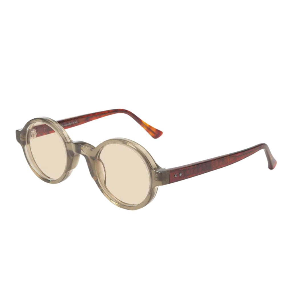 TAVAT Eyewar Compass S Moss Seitenansicht – handgefertigte runde Sonnenbrille mit Double-Gear-Scharnier bei Optiker Brillen Schneider München