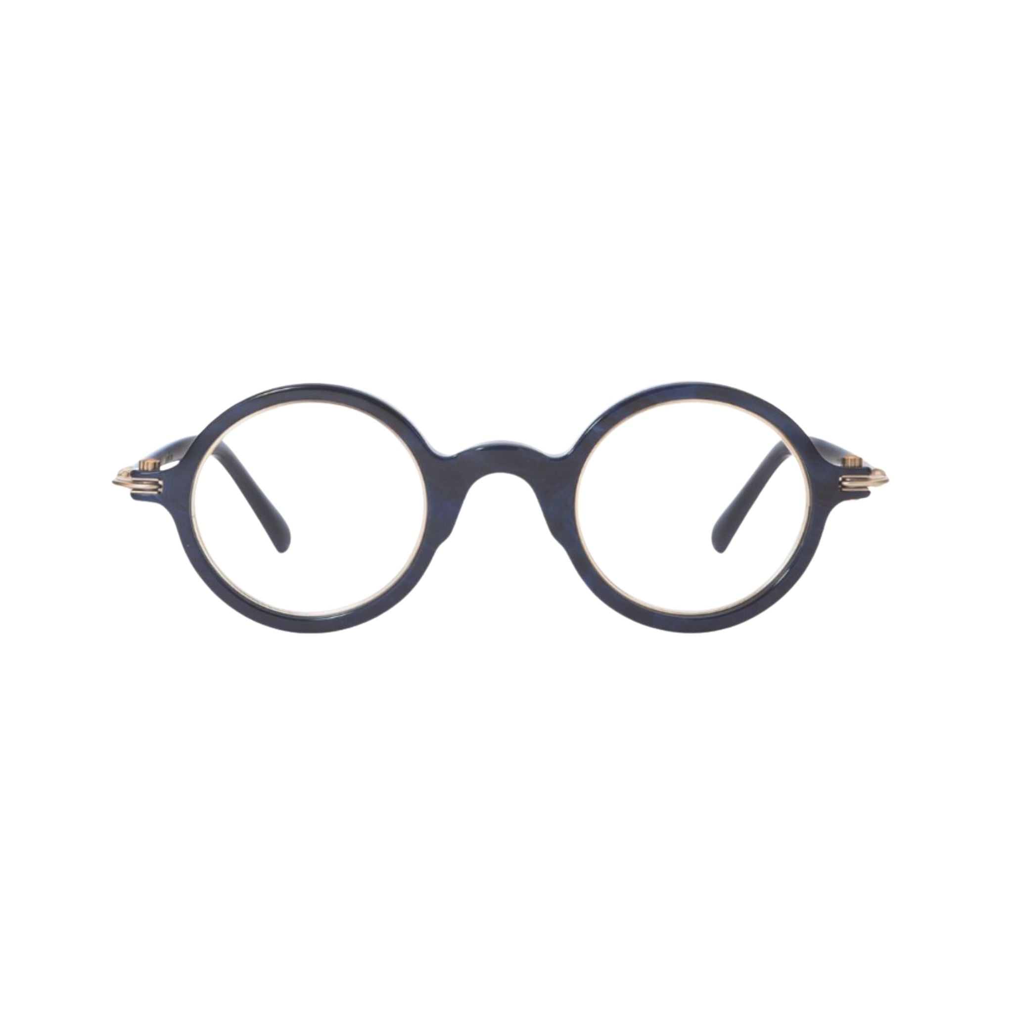 TAVAT Scope Blue Brown Havana Brille Frontansicht rund Acetat blau havanna Metall München Optiker Brillen Schneider