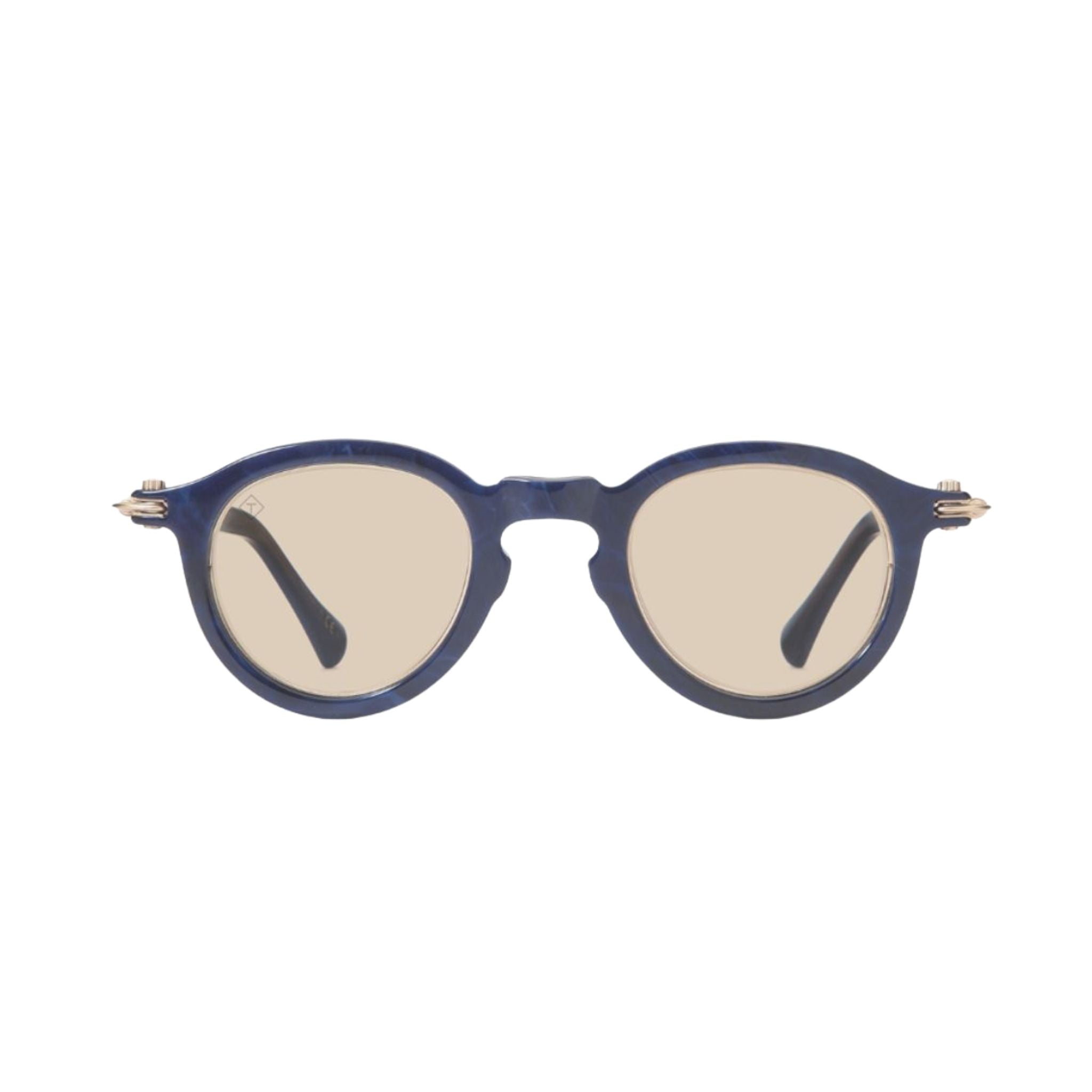 TAVAT Eyewear München Shine S Blue Brown Havana Frontansicht – runde Designer-Sonnenbrille aus blau havannafarbenem Acetat
