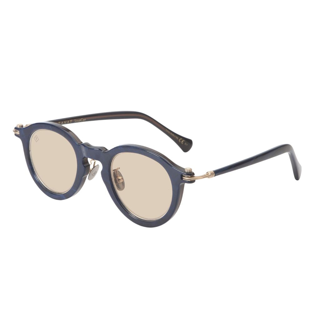 TAVAT Shine S Blue Brown Havana Seitenansicht – handgefertigte Sonnenbrille mit Metallbügeln und italienischem Acetat bei Brillen Schneider München