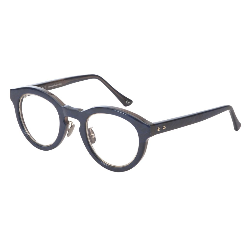 TAVAT Core Blue Brown Havana Brille Seitenansicht Acetat blau braun havanna Metallbügel Italien München Optiker Brillen Schneider