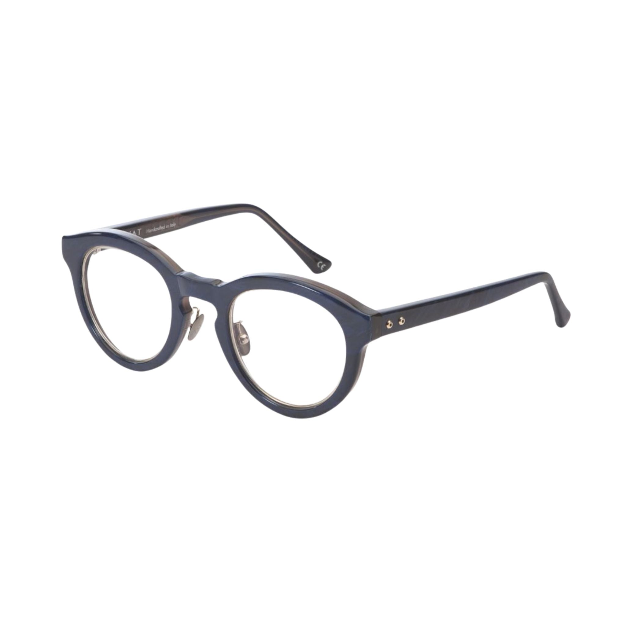 TAVAT Core Blue Brown Havana Brille Seitenansicht Acetat blau braun havanna Metallbügel Italien München Optiker Brillen Schneider