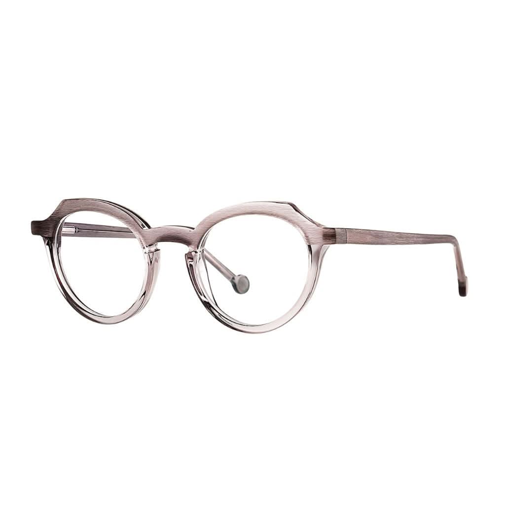 Theo Cape Vulture 7 Brille Frontansicht rund Cat-Eye transparent grau Acetat München Optiker Brillen Schneider
