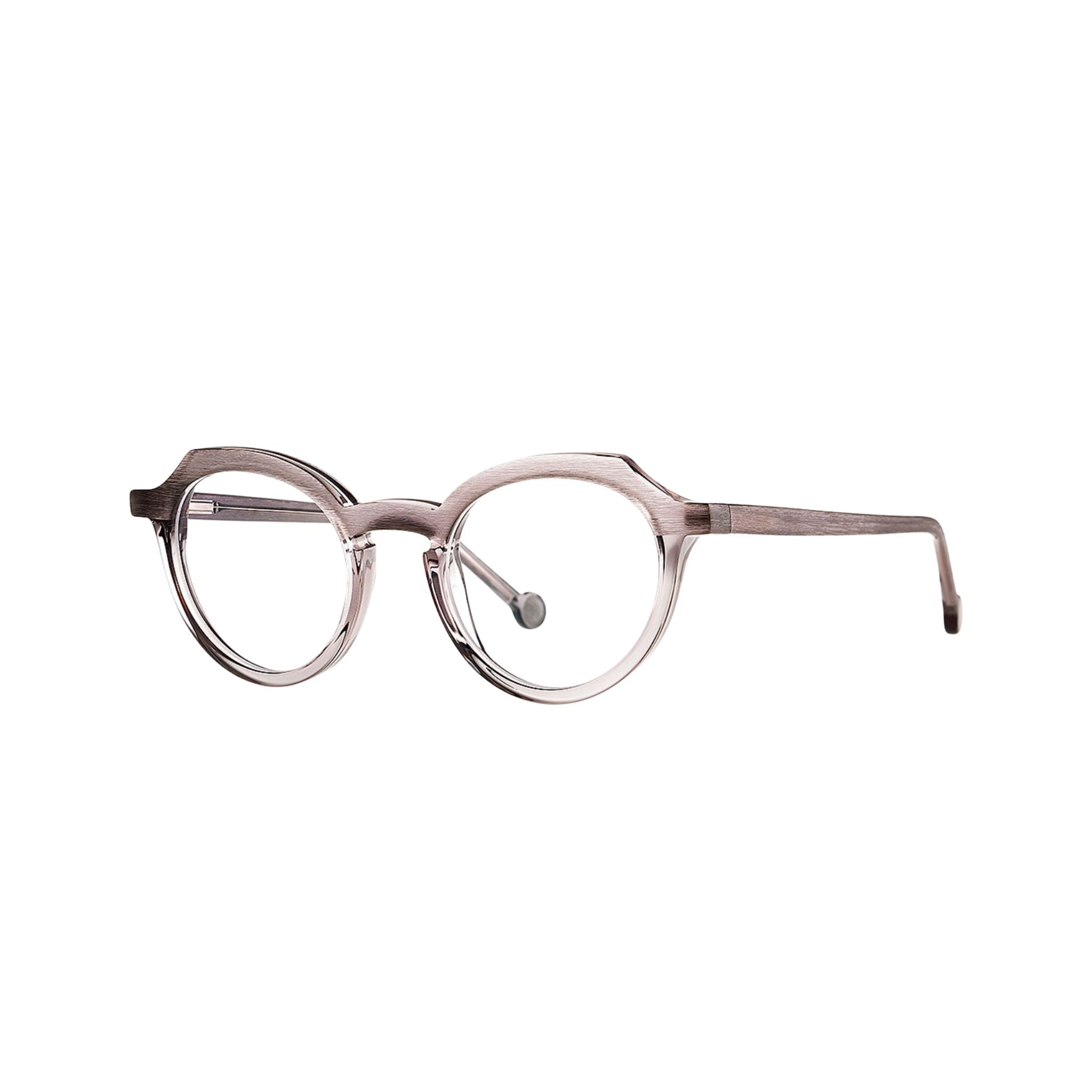 Theo Cape Vulture 7 Brille Frontansicht rund Cat-Eye transparent grau Acetat München Optiker Brillen Schneider