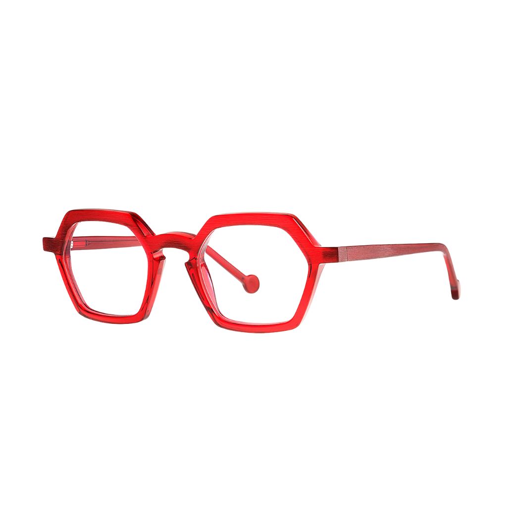 Theo FISHING OWL 35 Brille Frontansicht eckig Rot Acetat München Optiker Brillen Schneider
