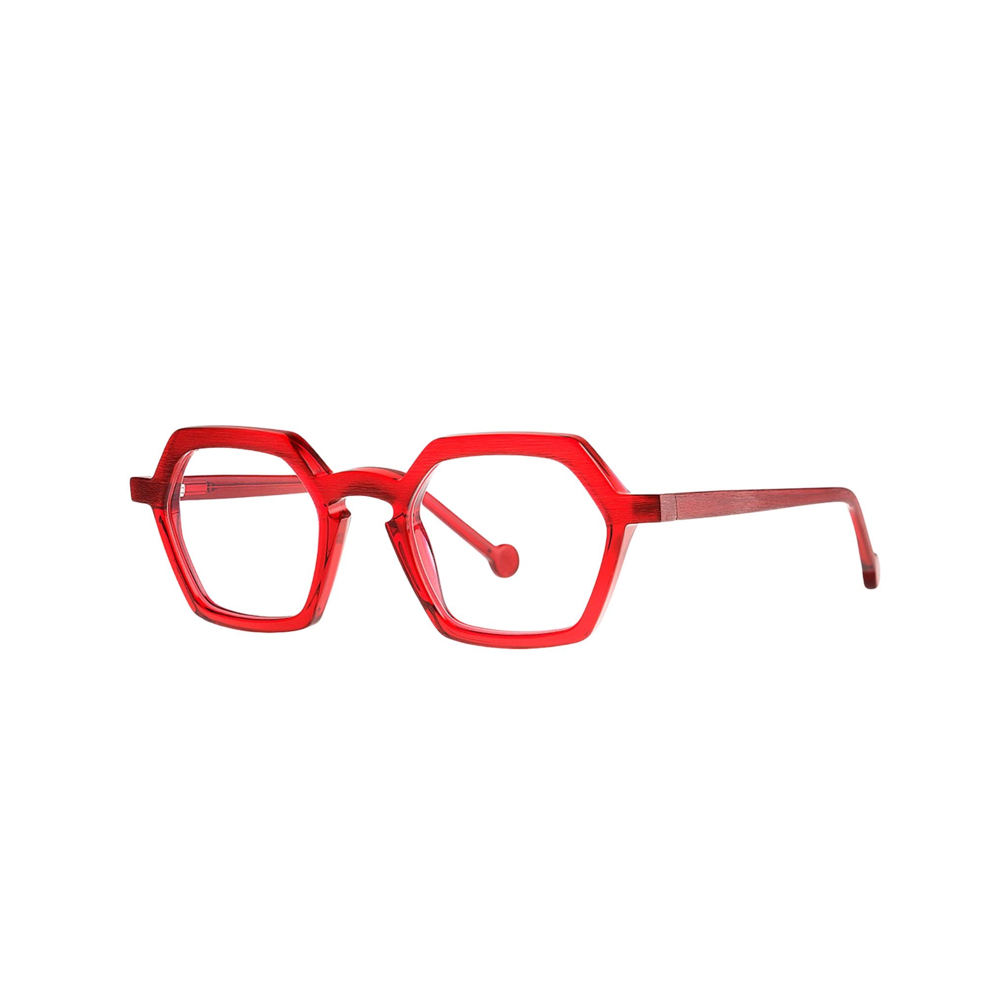 Theo FISHING OWL 35 Brille Frontansicht eckig Rot Acetat München Optiker Brillen Schneider