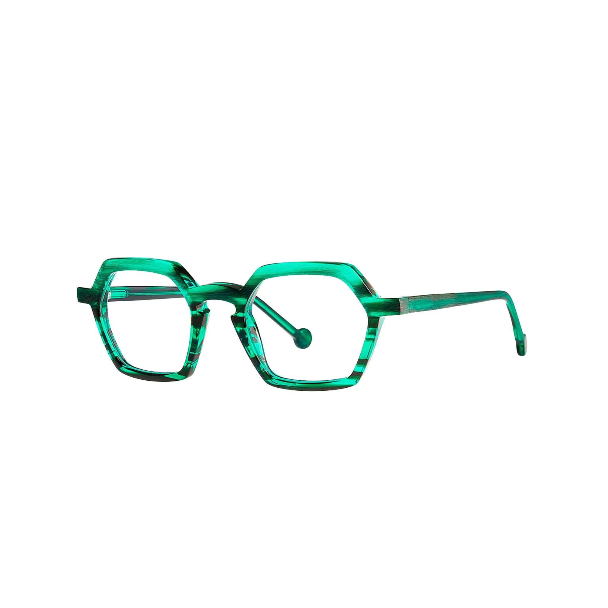 Theo FISHING OWL 37 Brille Frontansicht eckig Grün Acetat München Optiker Brillen Schneider