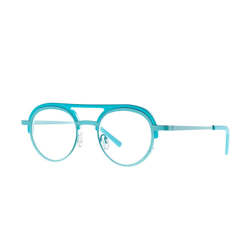 Theo NUTTY CREAM 20 Brille Frontansicht Panto Blau Titan Acetat München Optiker Brillen Schneider