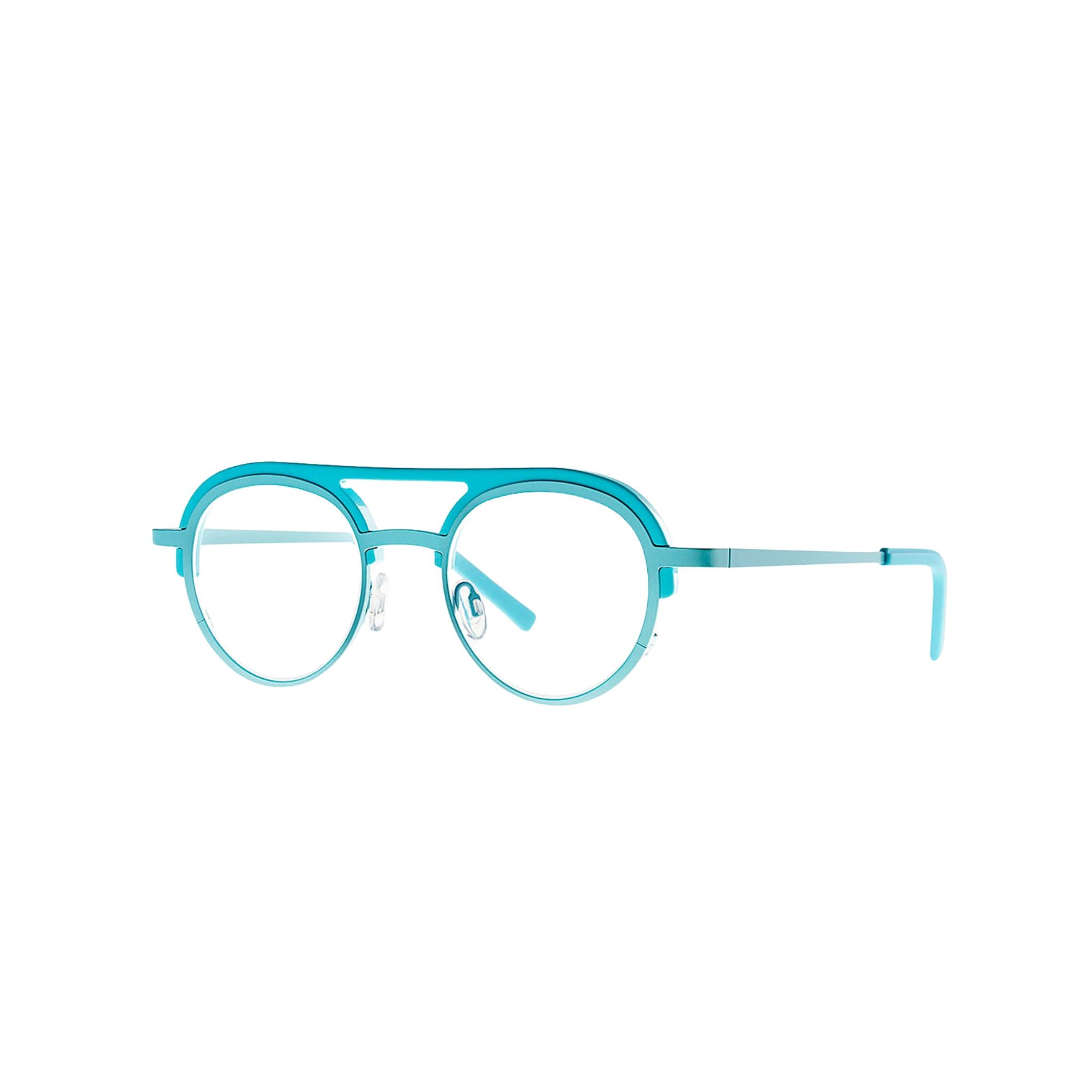 Theo NUTTY CREAM 20 Brille Frontansicht Panto Blau Titan Acetat München Optiker Brillen Schneider