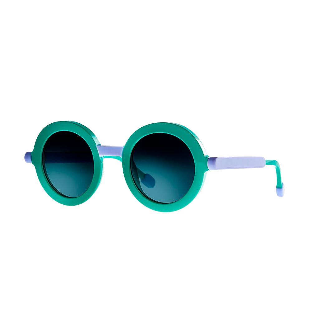 Theo POPSI 21 Sonnenbrille Frontansicht rund Grün Lila Acetat Verlaufsgläser München Optiker Brillen Schneider
