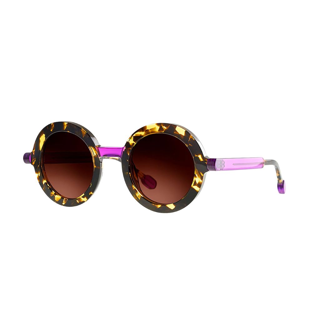 Theo POPSI 3 Designer-Sonnenbrille für Frauen Frontansicht rund Havanna Violett Acetat Verlaufsgläser München Optiker Brillen Schneider