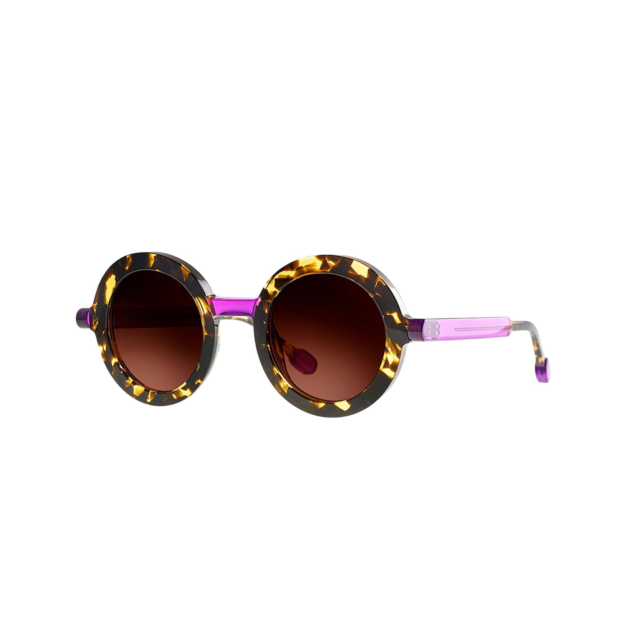 Theo POPSI 3 Designer-Sonnenbrille für Frauen Frontansicht rund Havanna Violett Acetat Verlaufsgläser München Optiker Brillen Schneider