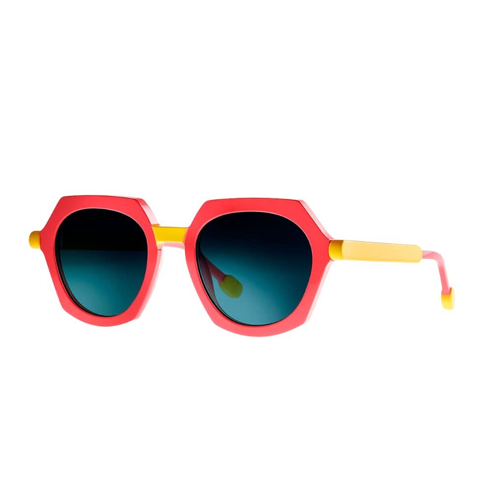 Theo STOX 22 Designer Sonnenbrille Frontansicht Panto Pink Gelb Acetat München Optiker Brillen Schneider