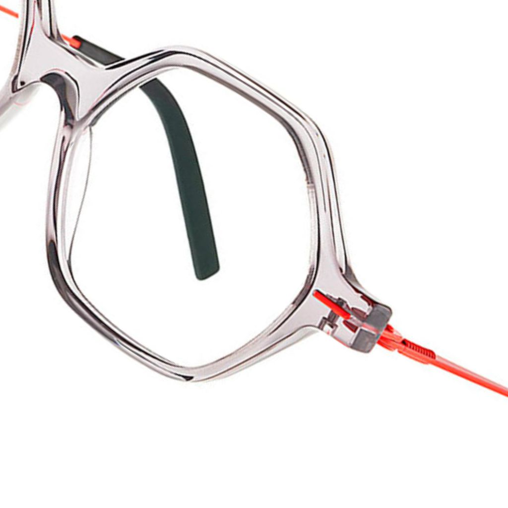 Detailaufnahme der Theo Kids Eyewear  Kinderbrille Tantu 57in transparentem Design. Jetzt bei Brillen Schneider in München entdecken – leicht, bequem und strapazierfähig.