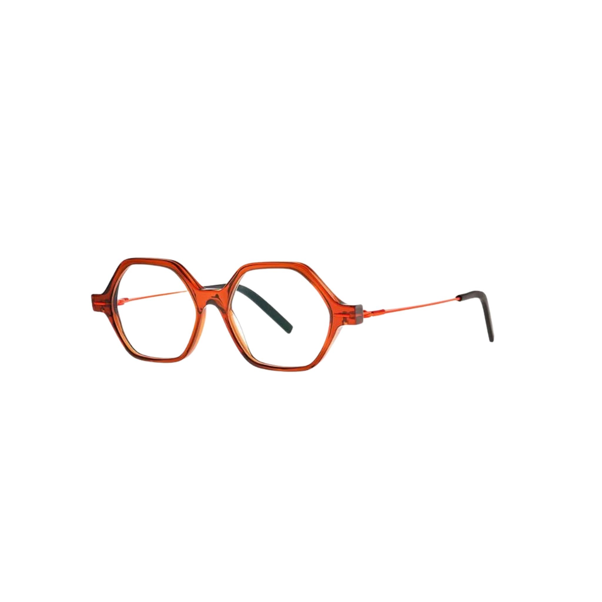 Theo Kids Eyewear Kinderbrille Tantu 68  in einzigartiger Farbkombination aus transparentem Rot/Braun und Blau-Orange. Entdecken Sie dieses stylische Modell bei Brillen Schneider in München.