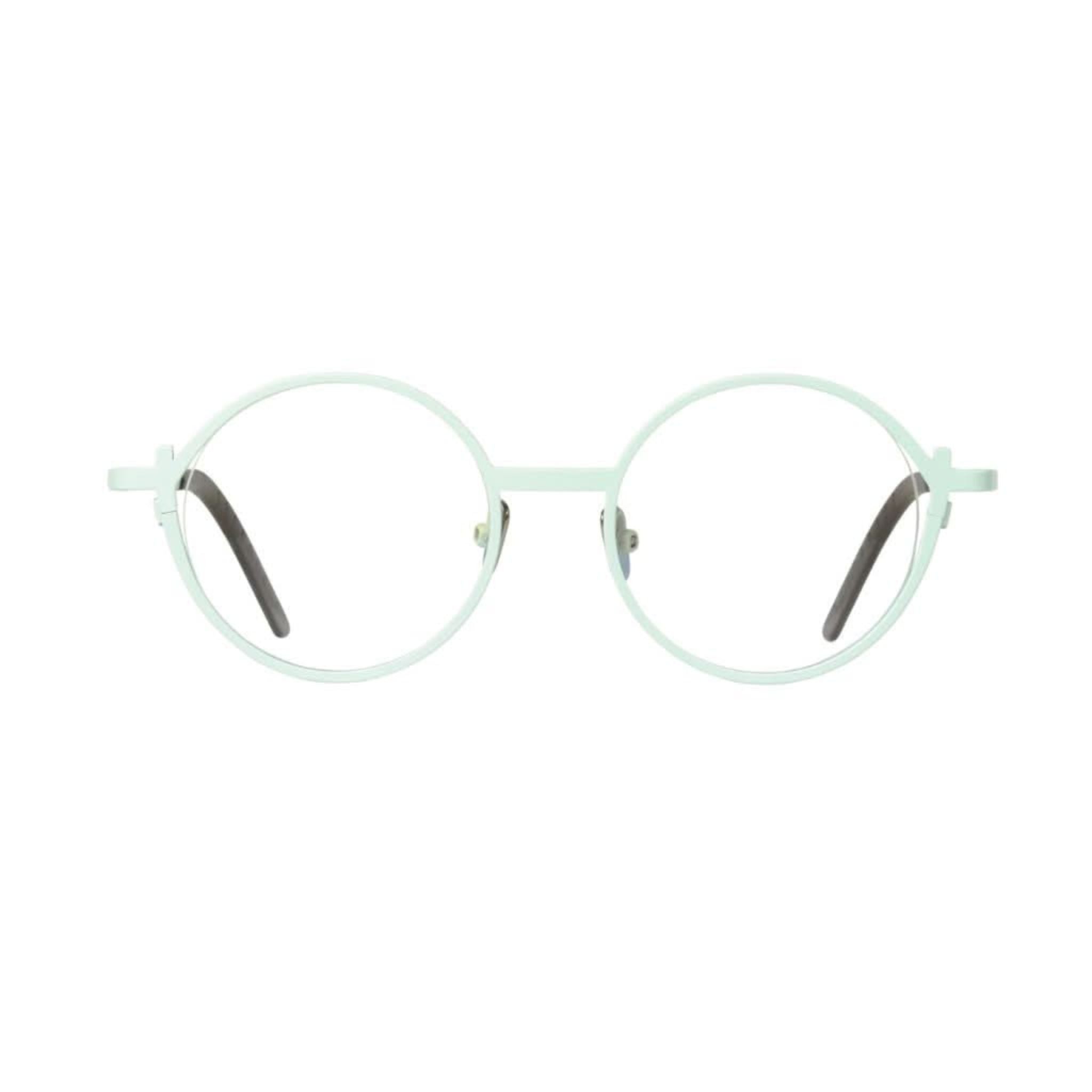 Frontansicht der Veronika Wildgruber LUKE 086 in Mint – runde, minimalistische Metallbrille mit feiner Linienführung bei Brillen Schneider München