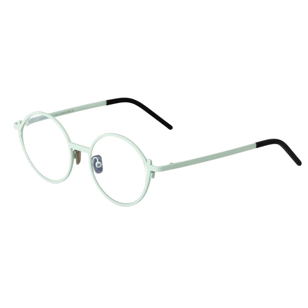 Designerbrille Veronika Wildgruber LUKE 086 in Mint – Seitenansicht feine Metallbrille im minimalistischen Design bei Brillen Schneider München