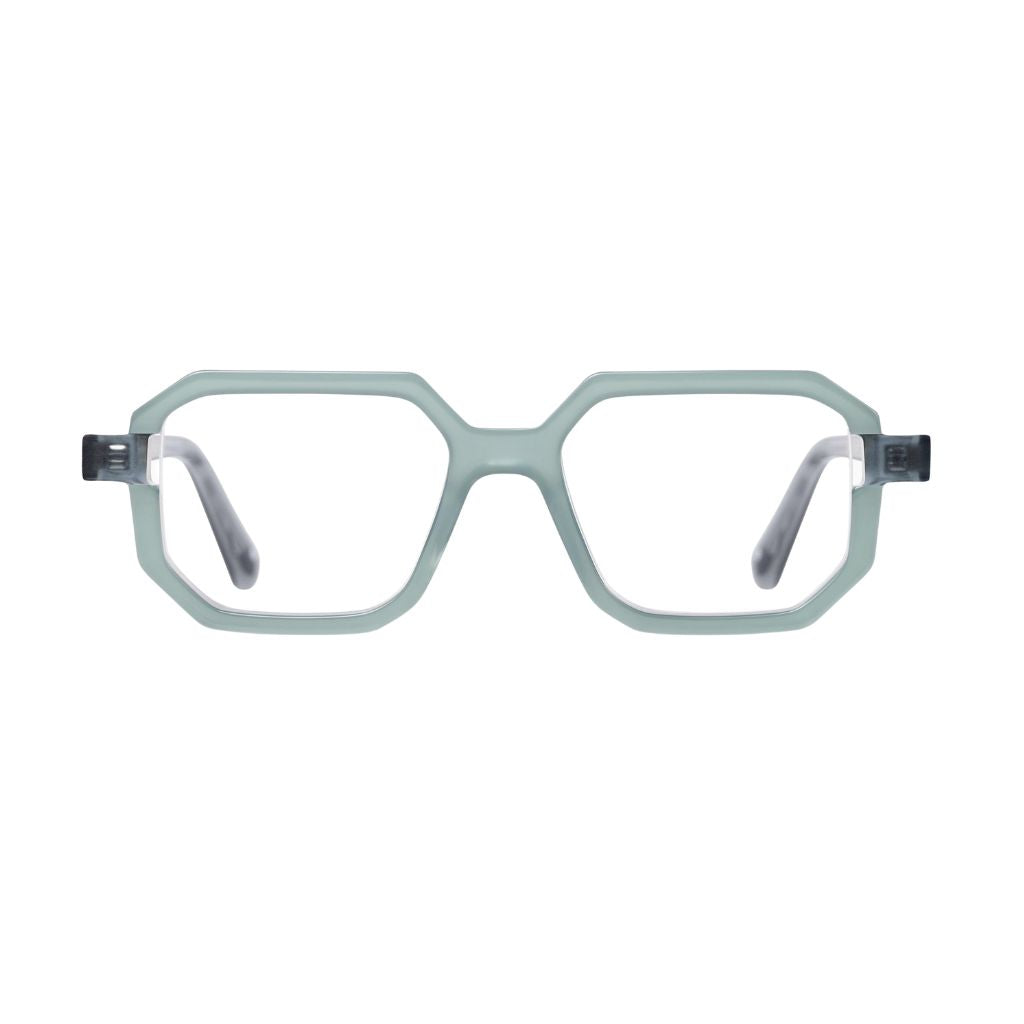 Frontansicht der Veronika Wildgruber PALMER 196 in Mineral – elegante Designerbrille aus Acetat in zartem Grün-Mint bei Brillen Schneider München