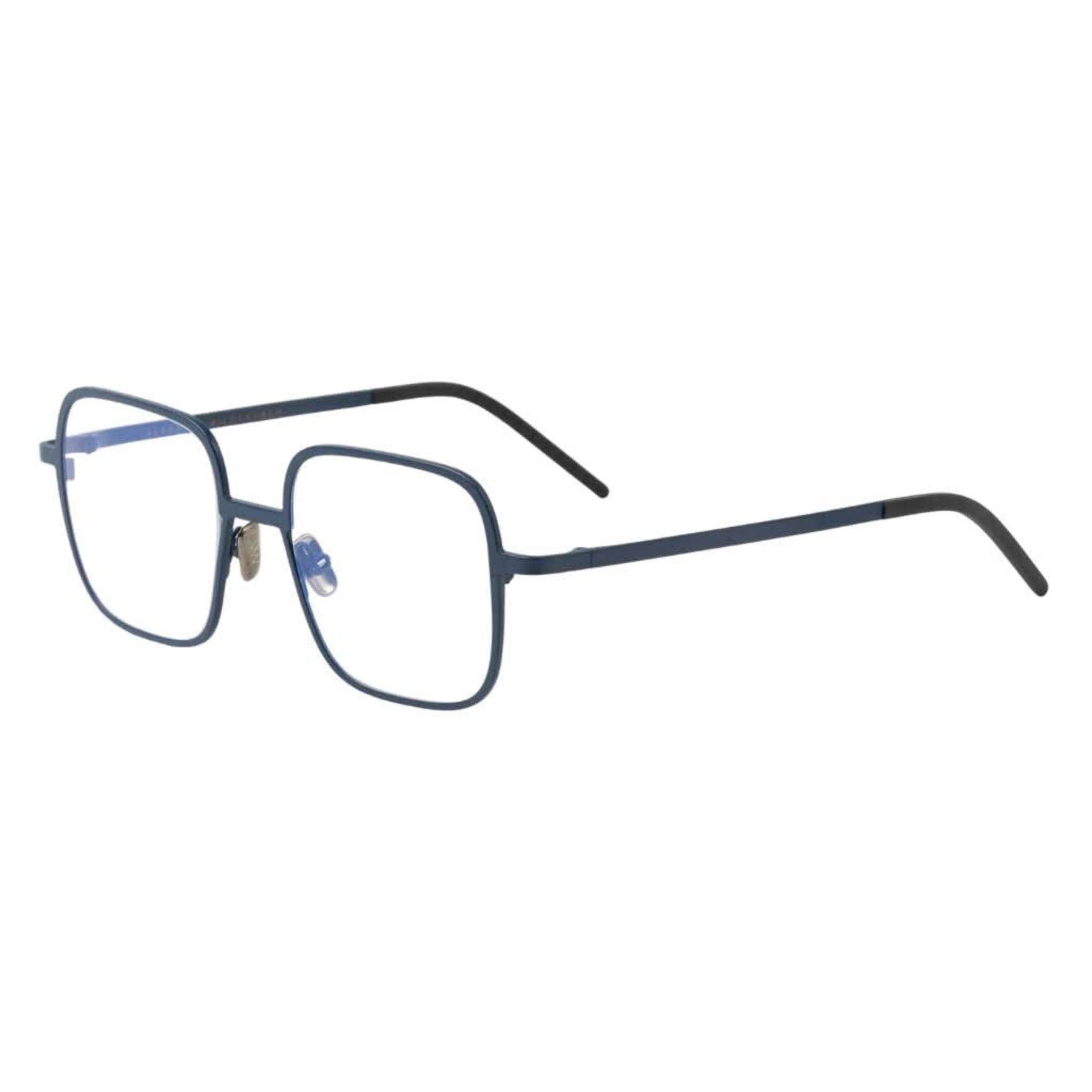 Seitenansicht der Veronika Wildgruber WALKER 077 midnight – elegante blaue Metallbrille mit bronzefarbenen Bügeln bei Brillen Schneider München