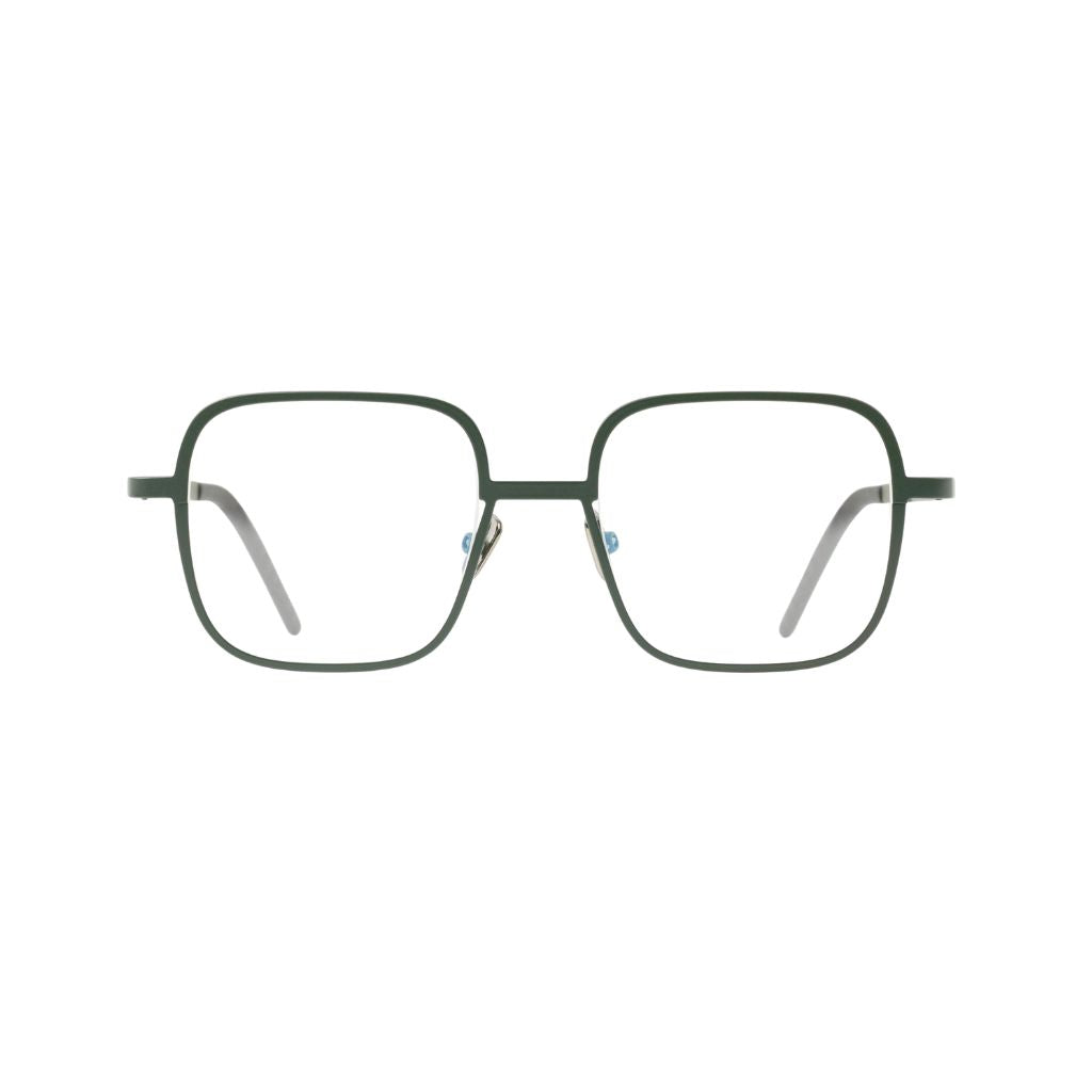 Frontansicht der Veronika Wildgruber WALKER 088 in bottle green – quadratische Designerbrille aus Metall mit ruhiger Linienführung bei Brillen Schneider München